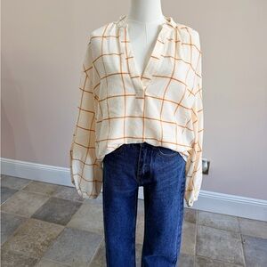 A New Day Cream Windowpane Blouse (NWT)
